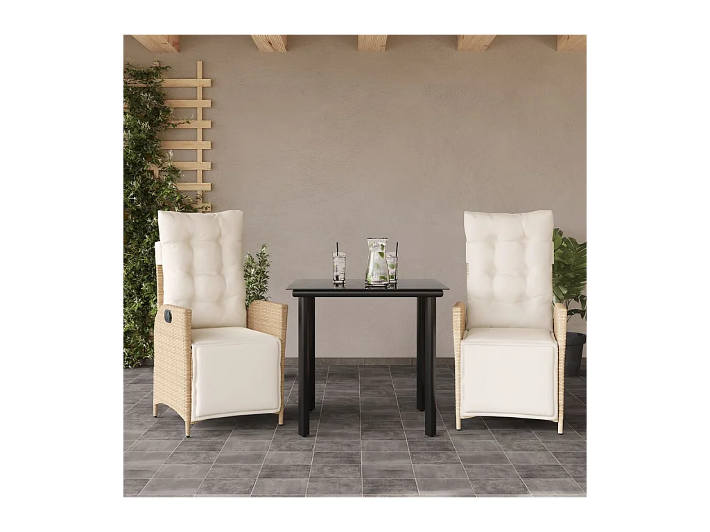 Cascade  3-delige Tuinset met kussens poly rattan beige
