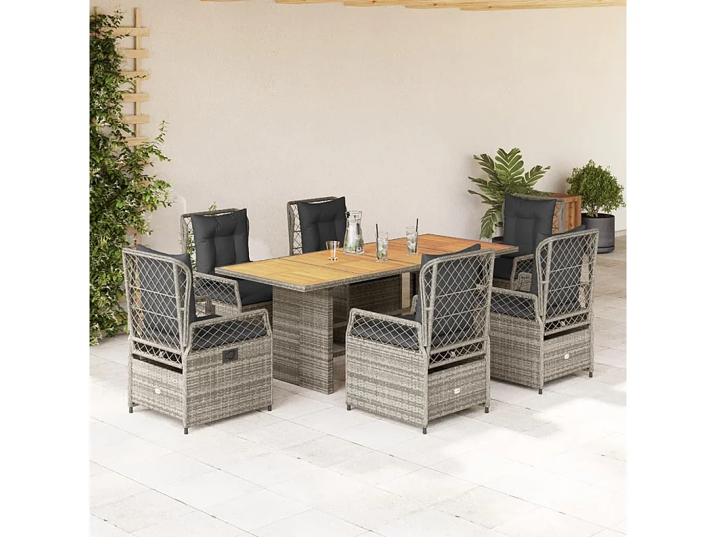 Veteli  7-delige Tuinset met kussens poly rattan grijs