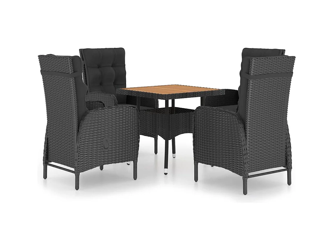 Tatum  Ensemble à manger de jardin 5 pcs Résine tressée et acacia Noir