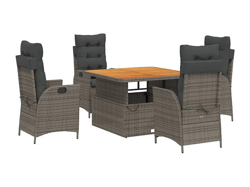 Myrvin  5-delige Tuinset met kussens poly rattan grijs