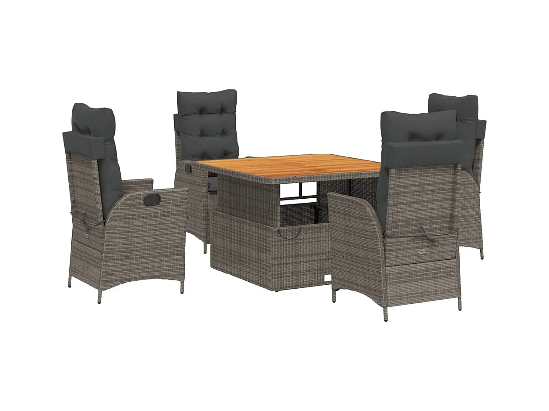 Myrvin  Ensemble à manger de jardin 5 pcs coussins gris résine tressée