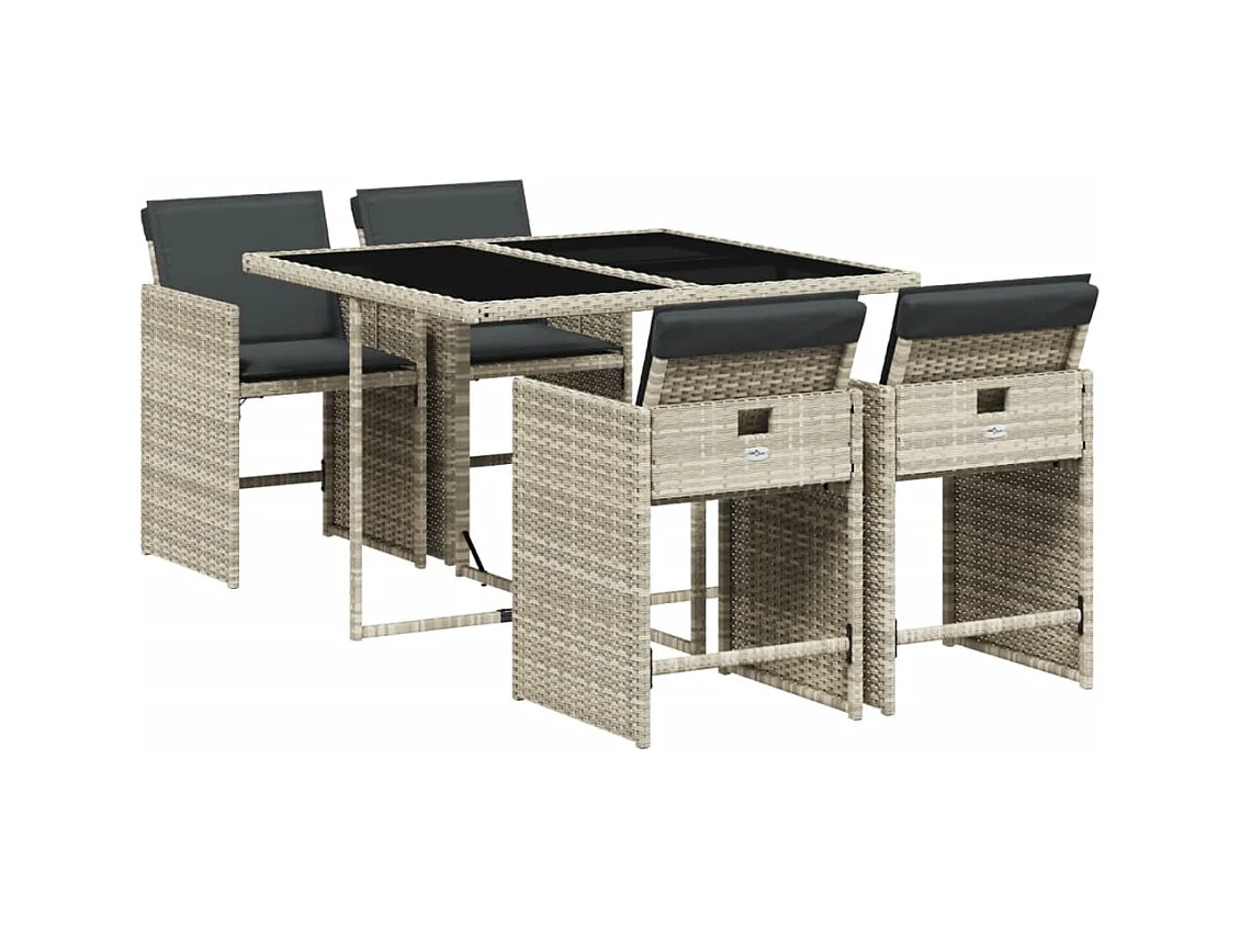 Zele  Ensemble à manger de jardin et coussins 5 pcs gris clair rotin