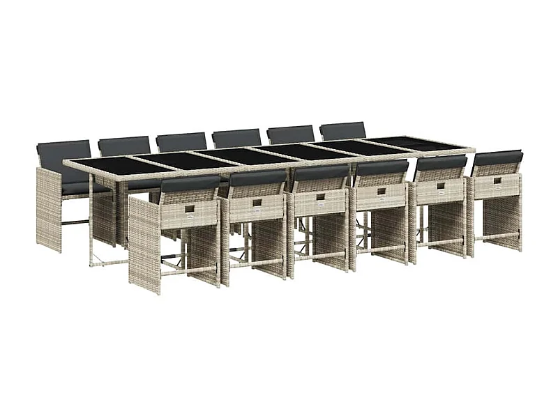 Zele  Set comedor jardín y cojines 13 pzas ratán sintético gris claro