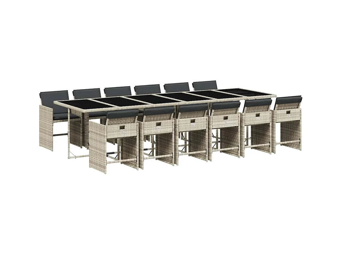 Zele  Set comedor jardín y cojines 13 pzas ratán sintético gris claro