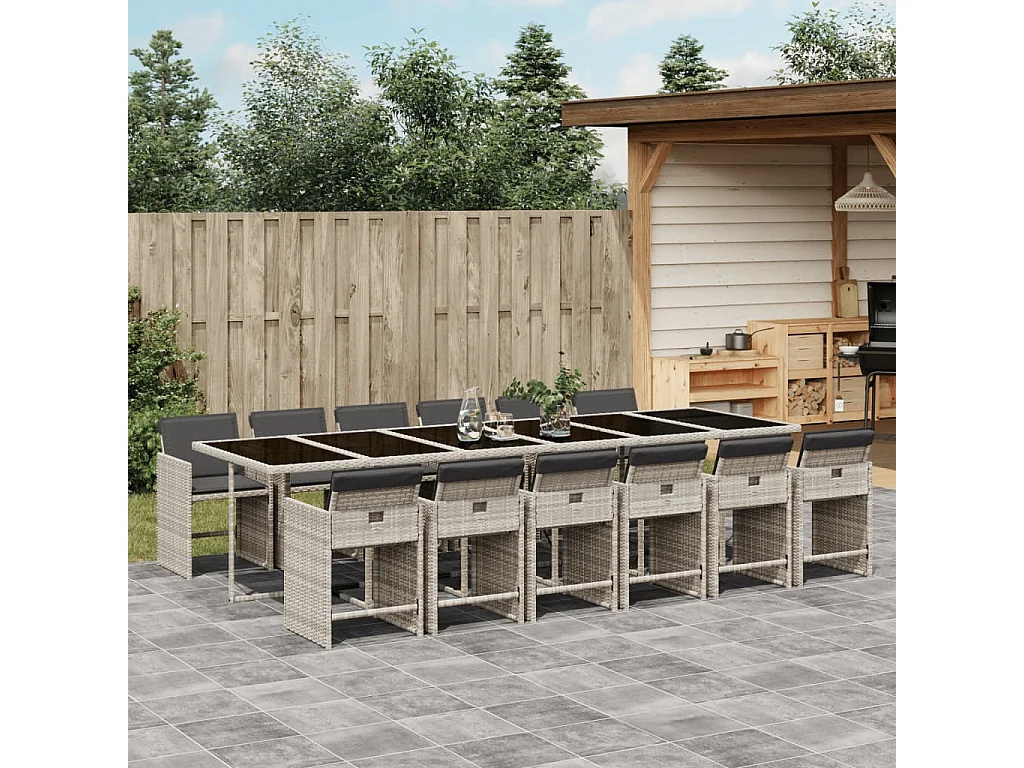 Zele  Ensemble à manger de jardin et coussins 13 pcs gris clair rotin