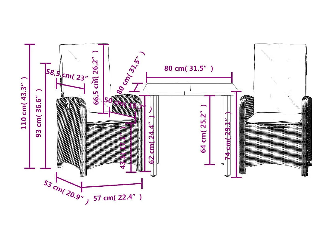 Castlefinn  3-delige Tuinset met kussens poly rattan beige