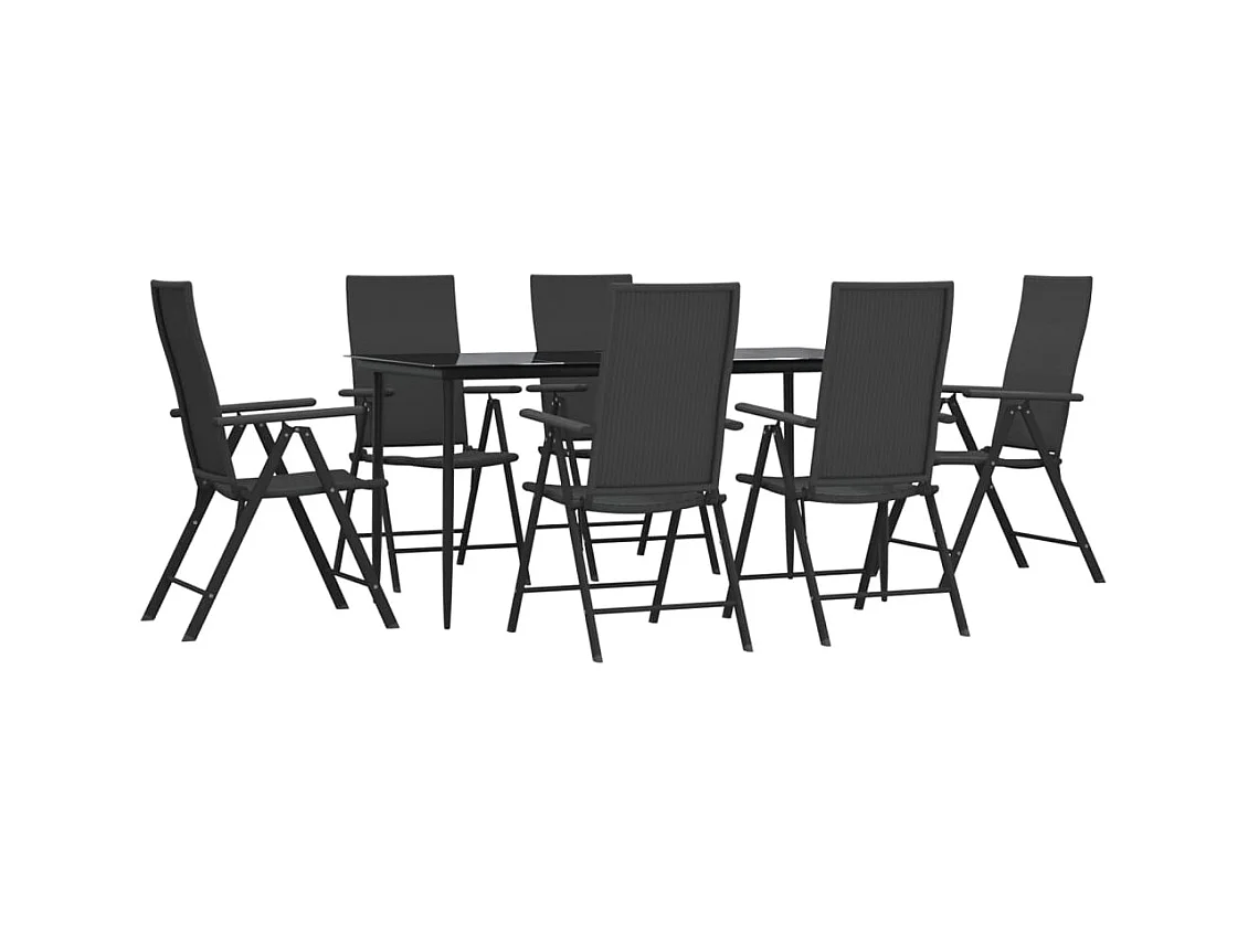 Jarlik  Ensemble à manger de jardin 7 pcs Noir Résine tressée