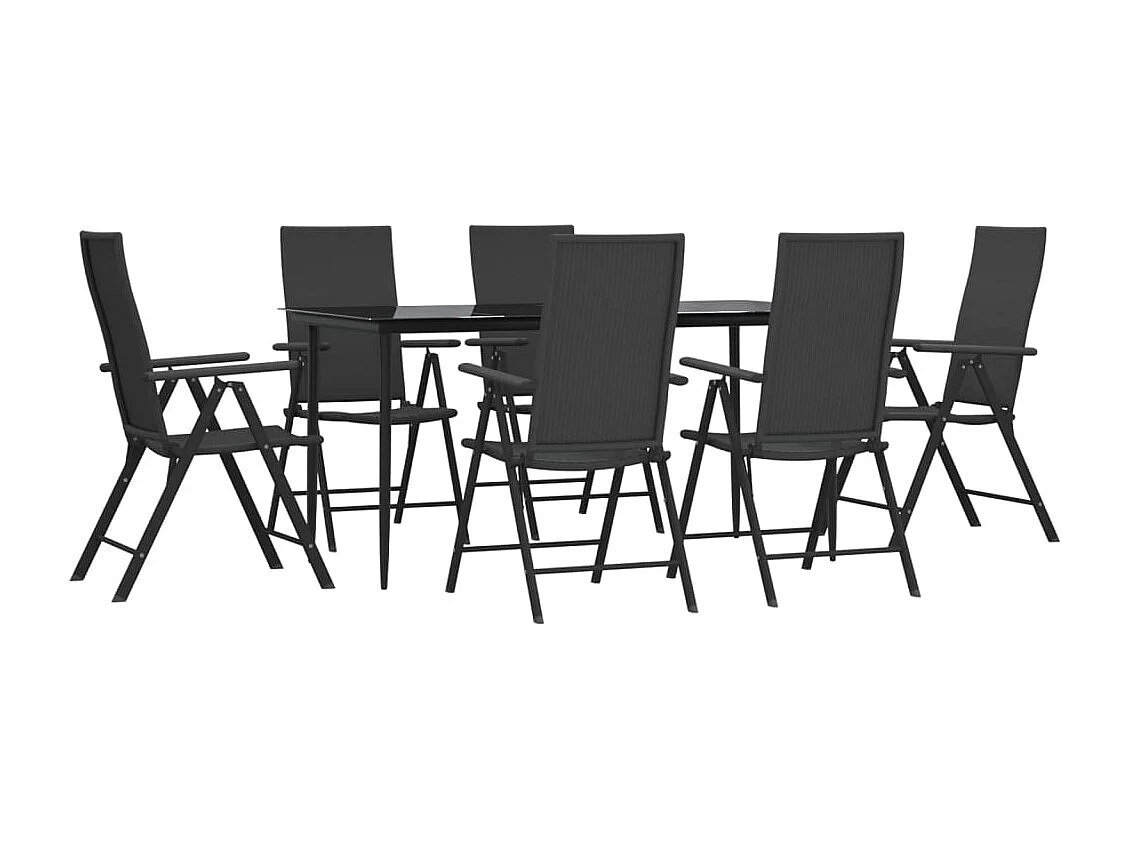 Jarlik  Ensemble à manger de jardin 7 pcs Noir Résine tressée
