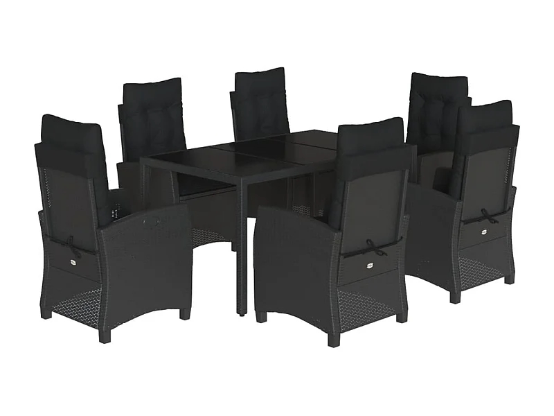 Jalnar  7-delige Tuinset met kussens poly rattan zwart