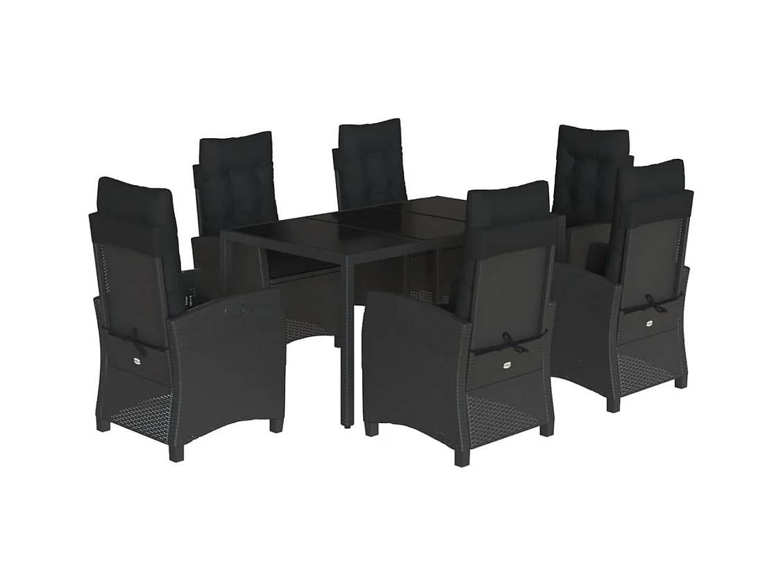 Jalnar  7-delige Tuinset met kussens poly rattan zwart