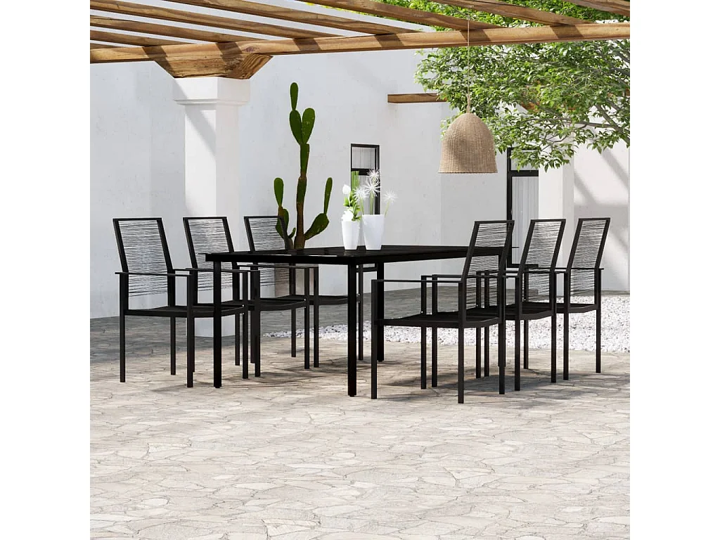 Nivor  Ensemble à manger de jardin 7 pcs Noir