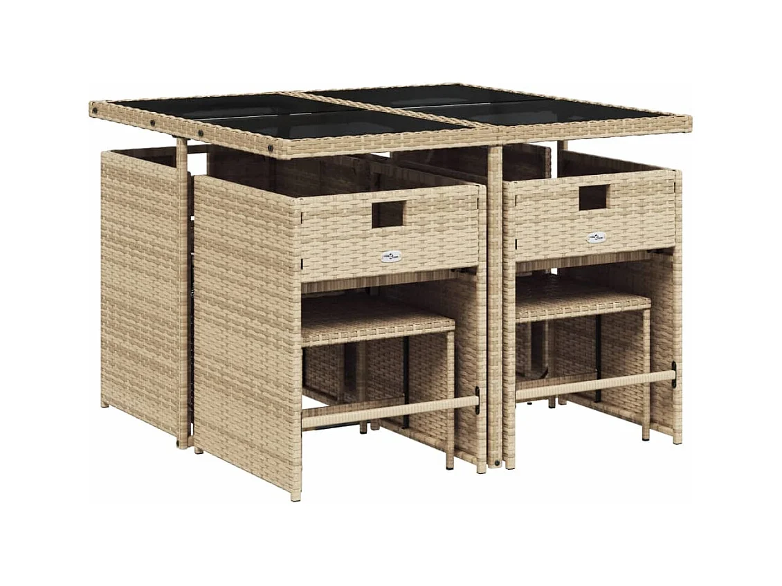 Zenn  Ensemble à manger de jardin et coussins 9 pcs beige Poly rotin