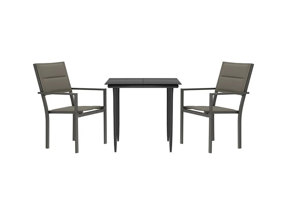 Ylivieska  Juego de comedor para jardín 3 piezas acero y textilene negro