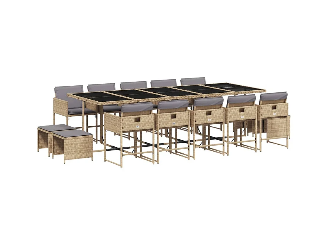 Kirkland  15-delige Tuinset met kussens poly rattan gemengd beige