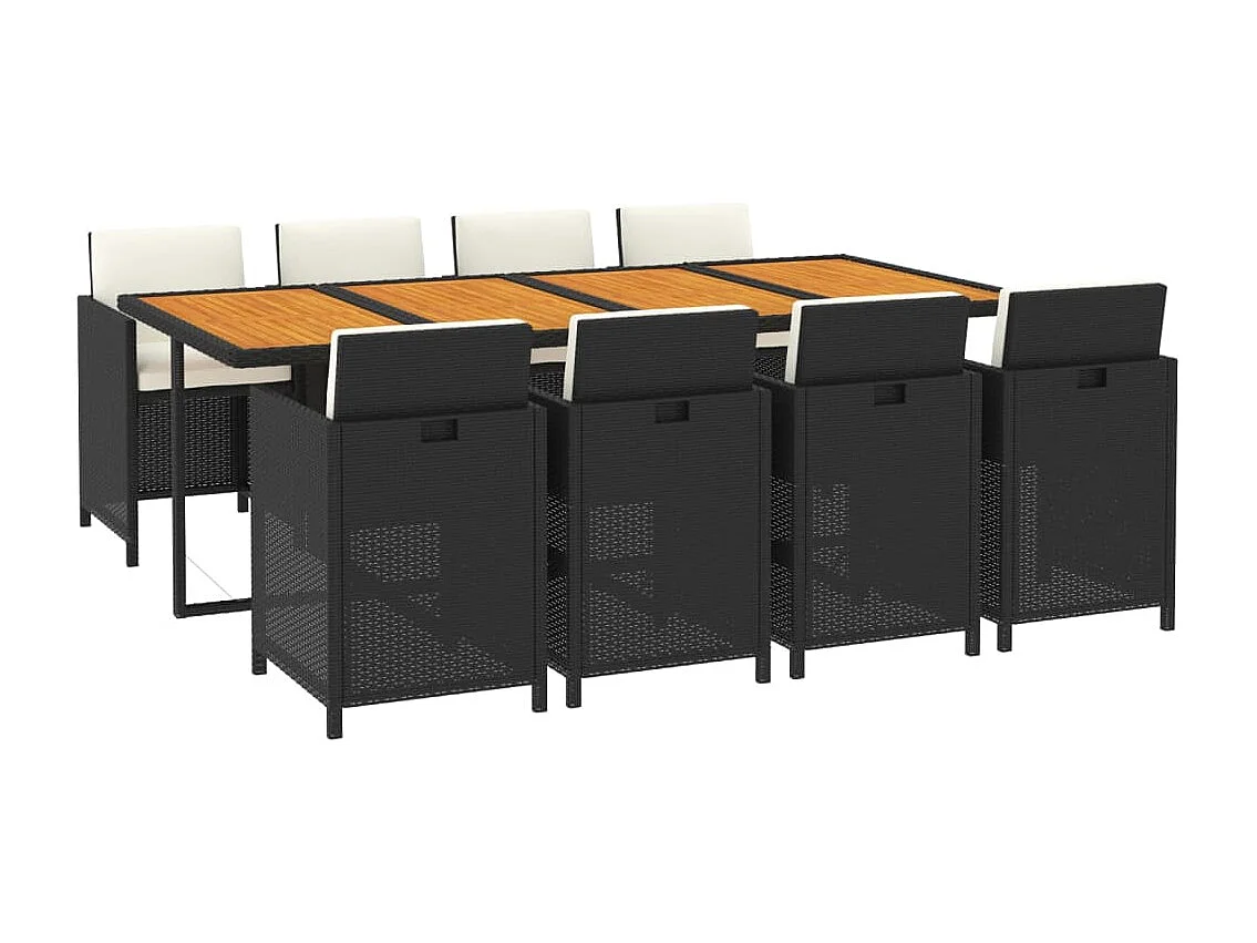 Prolenta Premium -  9-delige Tuinset met kussens poly rattan zwart