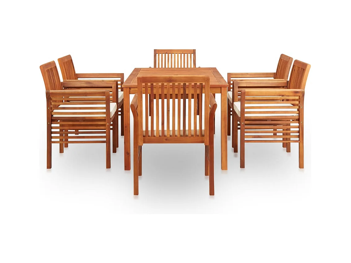 Bourges  Ensemble à manger d'extérieur 7 pcs et coussins Acacia solide