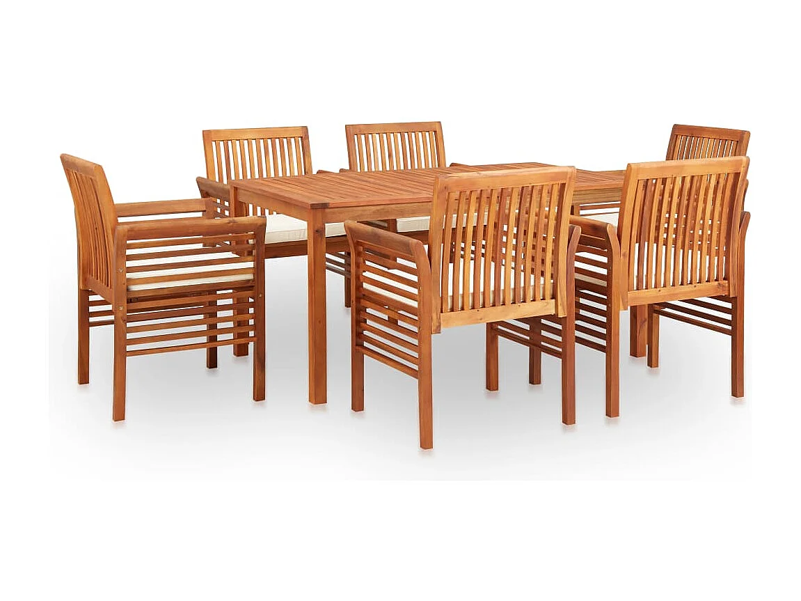 Bourges  Ensemble à manger d'extérieur 7 pcs et coussins Acacia solide