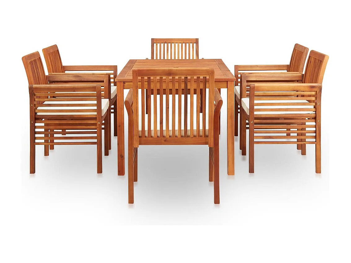 Bourges  Ensemble à manger d'extérieur 7 pcs et coussins Acacia solide