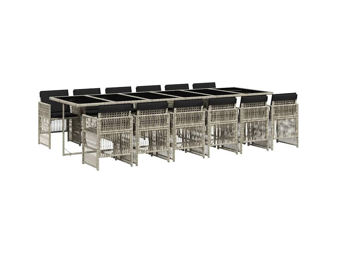 Ilo  Ensemble à manger de jardin et coussins 13 pcs gris clair rotin