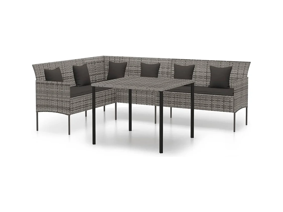 François-Antoine-Paul  Ensemble à manger de jardin et coussins 2 pcs gris rotin