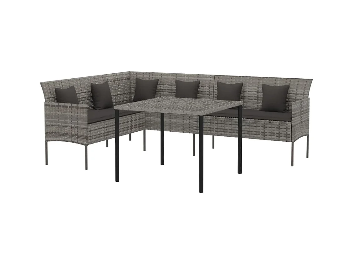 François-Antoine-Paul  Ensemble à manger de jardin et coussins 2 pcs gris rotin