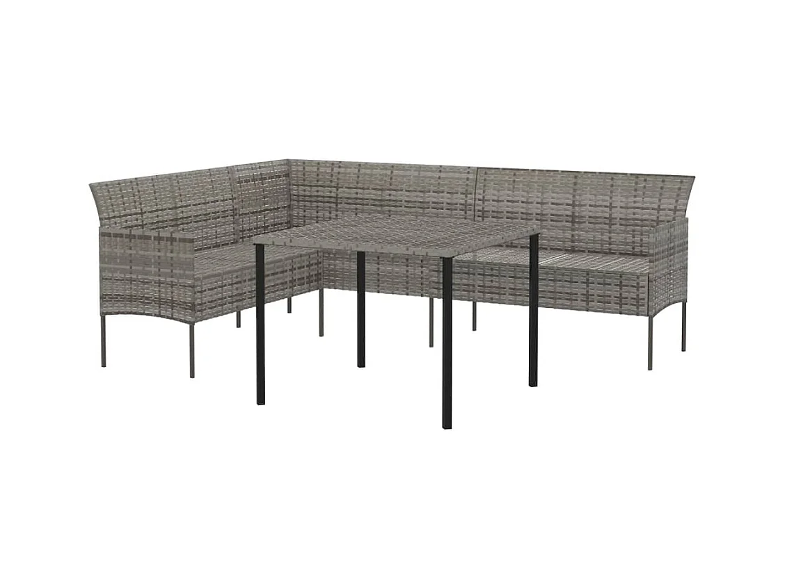 François-Antoine-Paul  Ensemble à manger de jardin et coussins 2 pcs gris rotin