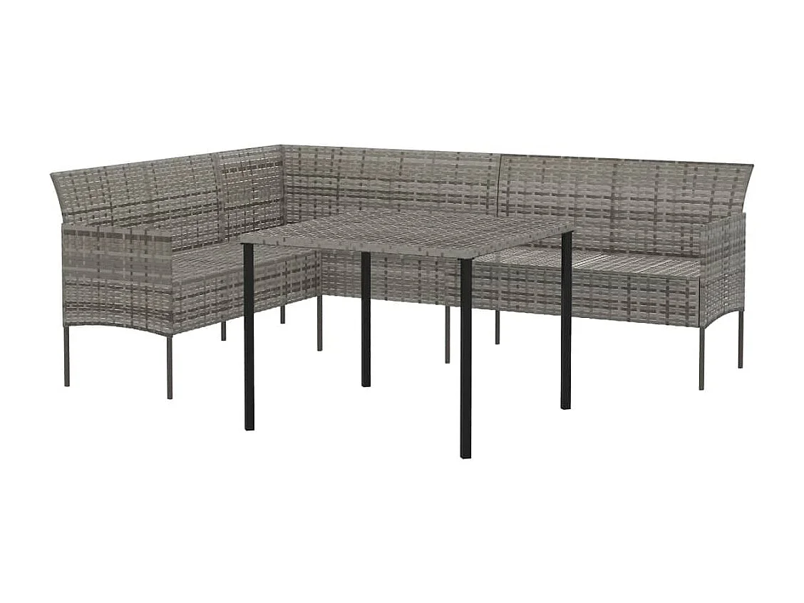 François-Antoine-Paul  Ensemble à manger de jardin et coussins 2 pcs gris rotin