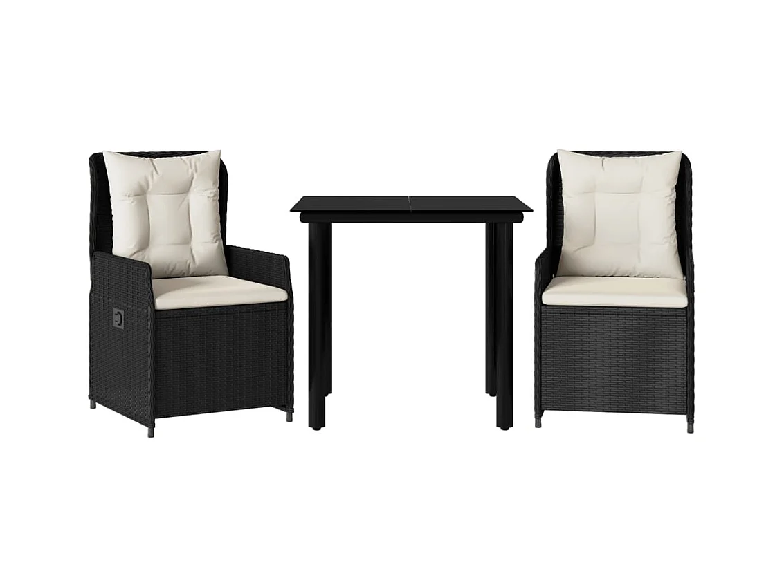 Garden Furniture -  Set comedor de jardín 3 pzas con cojines ratán sintético negro