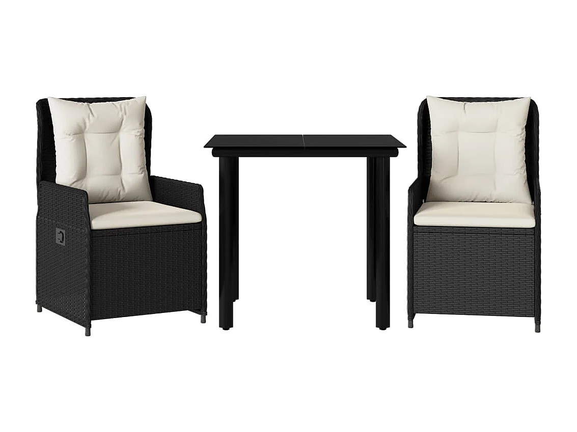 Garden Furniture -  Ensemble à manger de jardin avec coussins 3 pcs Noir
