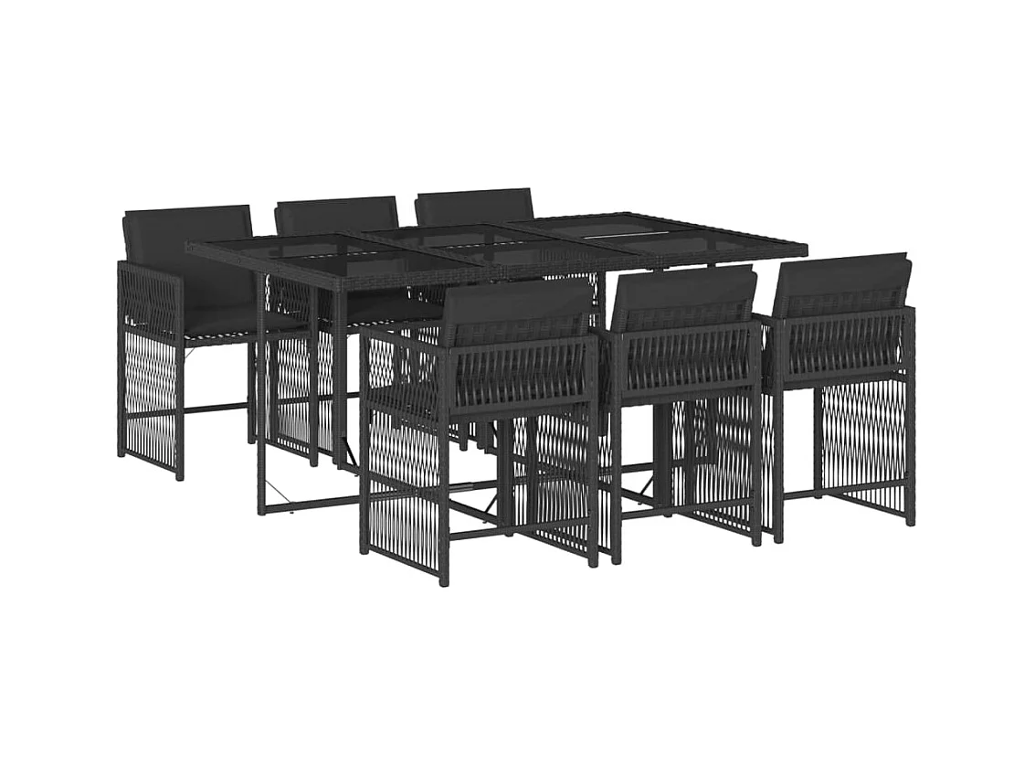 Jeffersontown  7-delige Tuinset met kussens poly rattan zwart