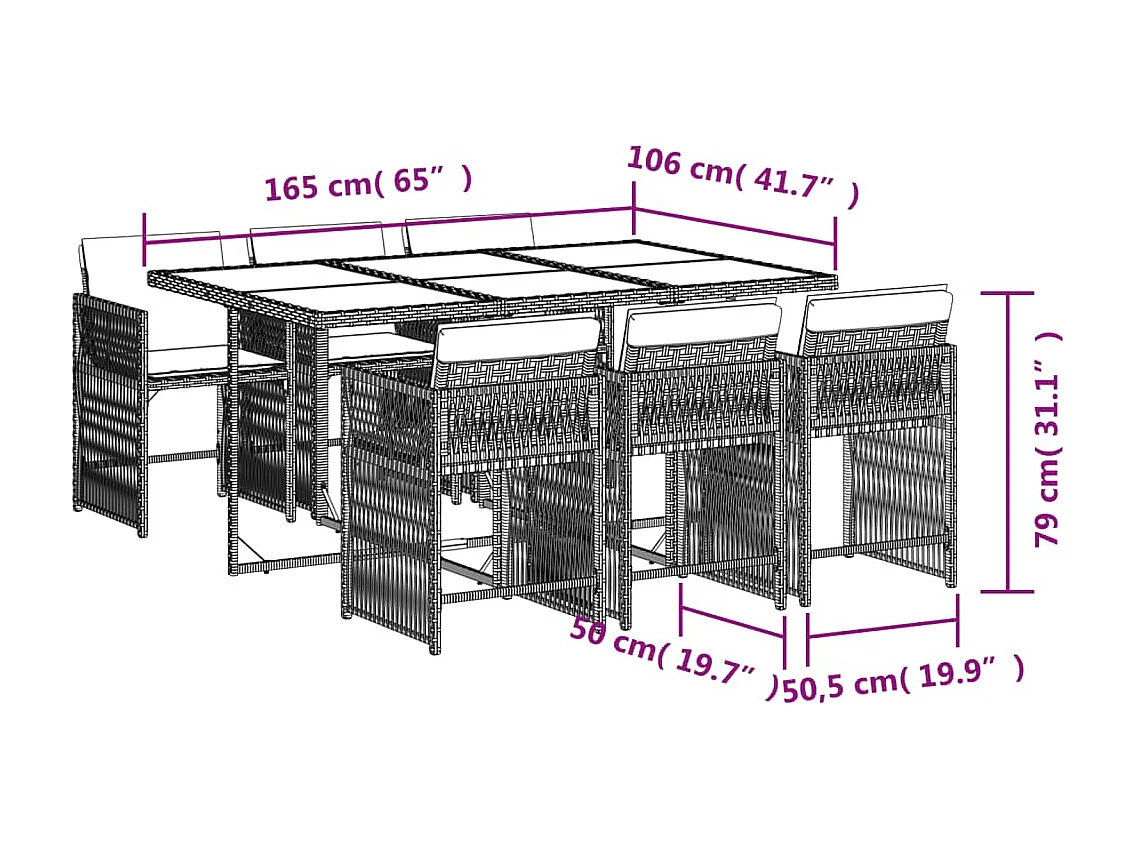Jeffersontown  7-delige Tuinset met kussens poly rattan zwart