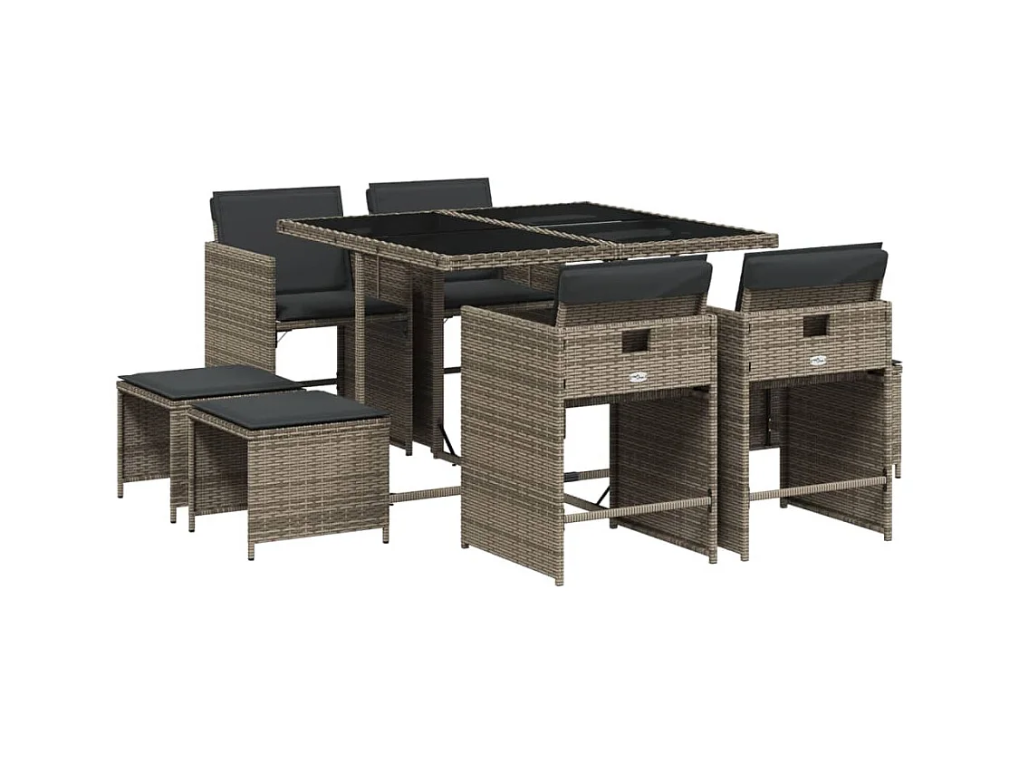 Zenn  Ensemble à manger de jardin 9 pcs coussins gris résine tressée
