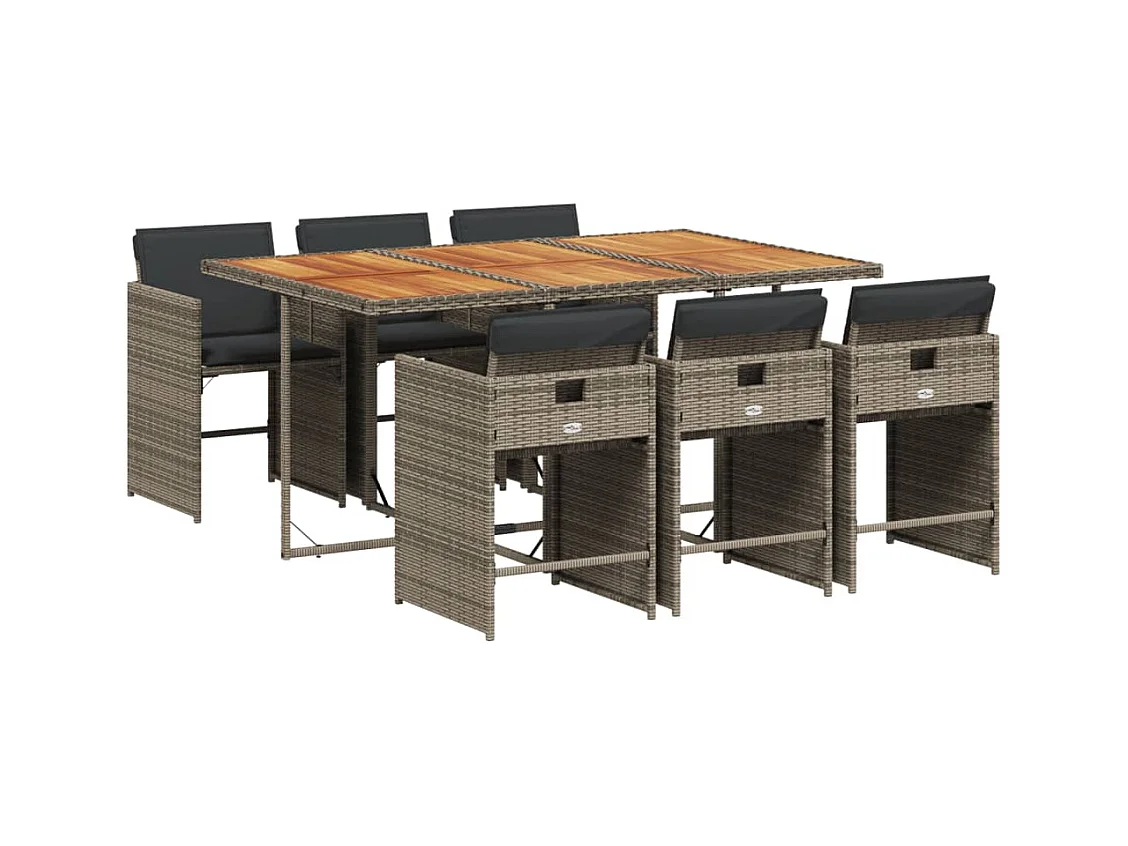 Heeswijk-Dinther  Ensemble à manger de jardin et coussins 7 pcs gris rotin