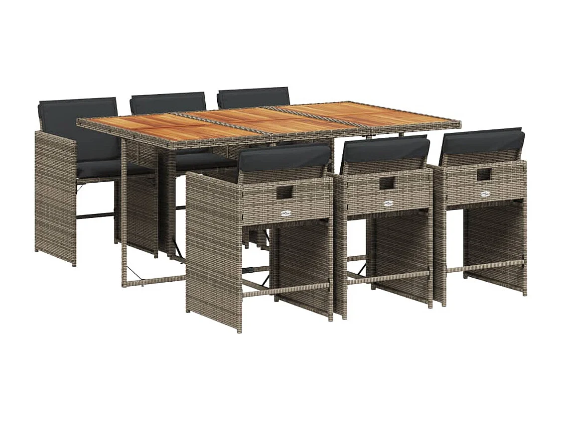 Heeswijk-Dinther  Ensemble à manger de jardin et coussins 7 pcs gris rotin