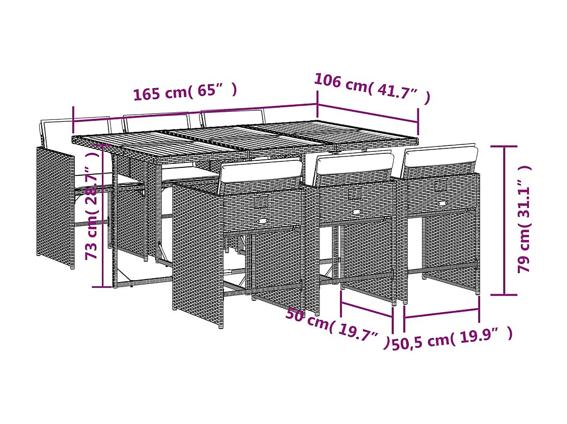 Heeswijk-Dinther  Ensemble à manger de jardin et coussins 7 pcs gris rotin