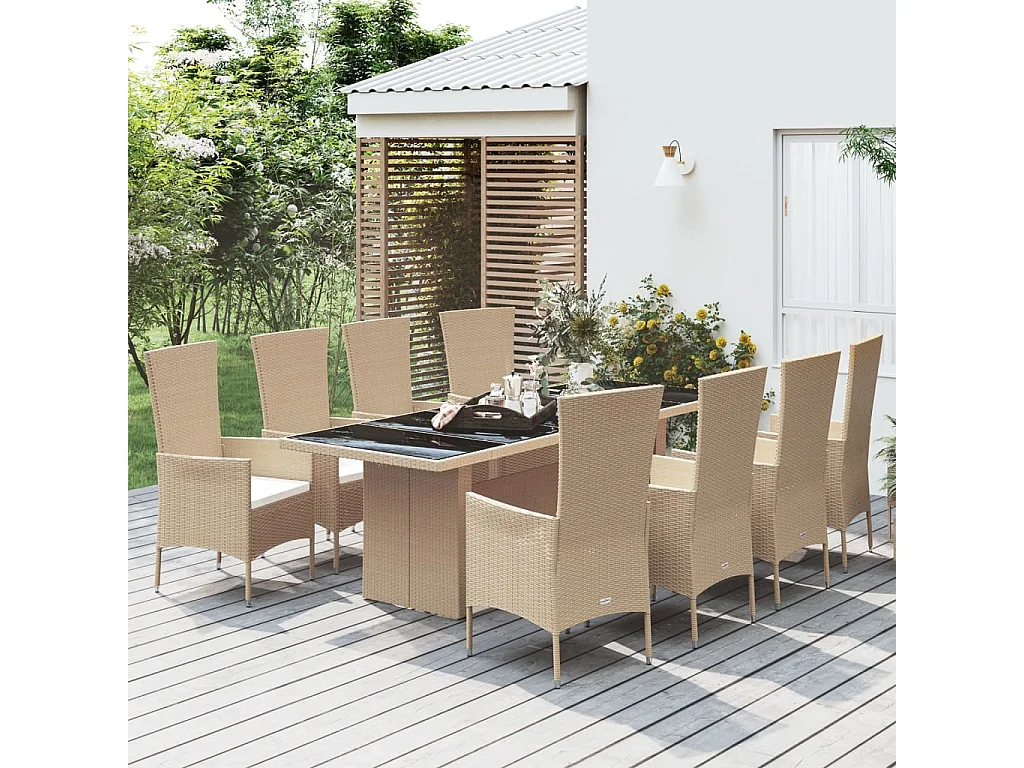 Vildis  Ensemble à manger de jardin et coussins 9 pcs beige Poly rotin