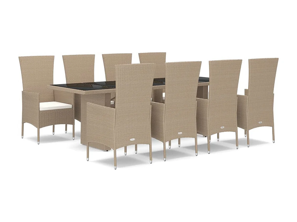Vildis  Ensemble à manger de jardin et coussins 9 pcs beige Poly rotin