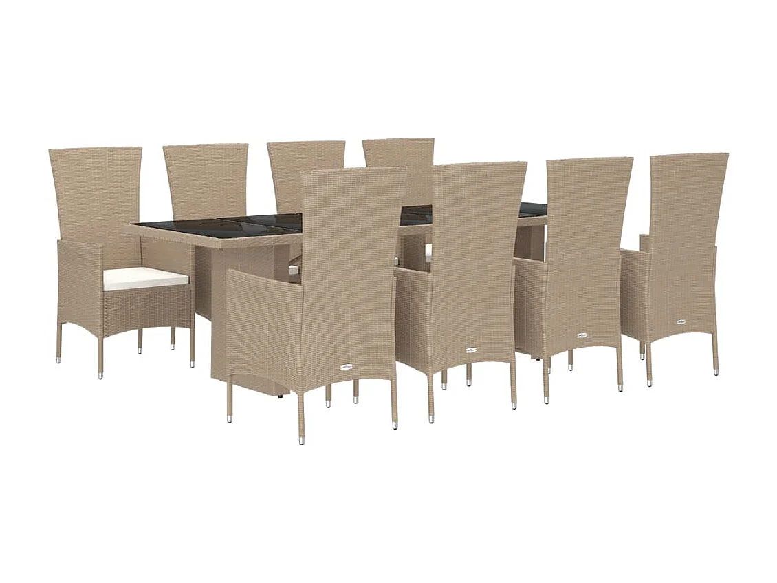 Vildis  Ensemble à manger de jardin et coussins 9 pcs beige Poly rotin