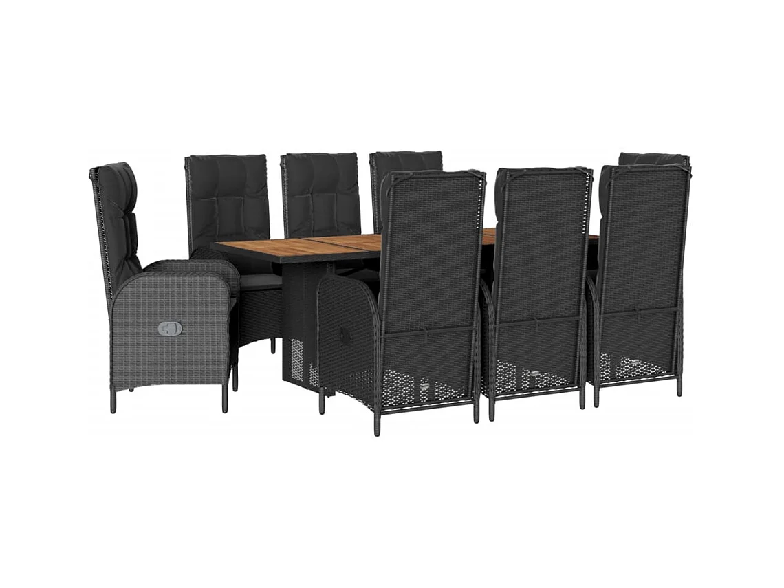 St. Paul  Ensemble à manger de jardin 9pcs coussins noir résine tressée