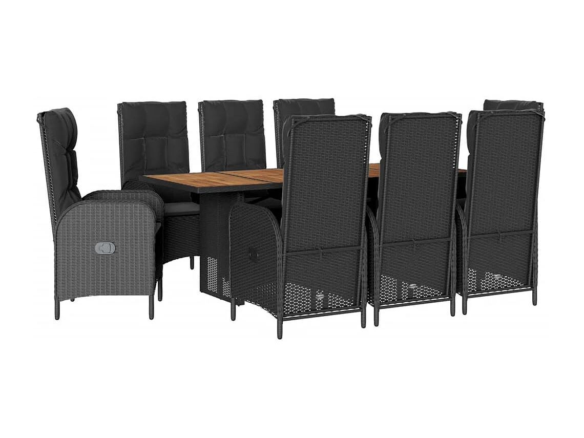 St. Paul  Set de comedor de jardín 9 pzas y cojines ratán sintético negro