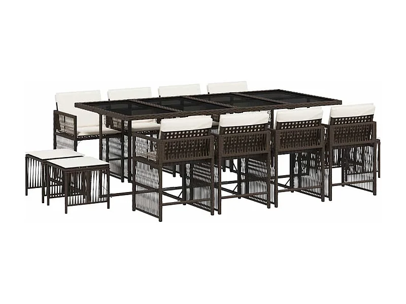 Laura Lucía  Ensemble à manger de jardin avec coussins 13 pcs marron rotin