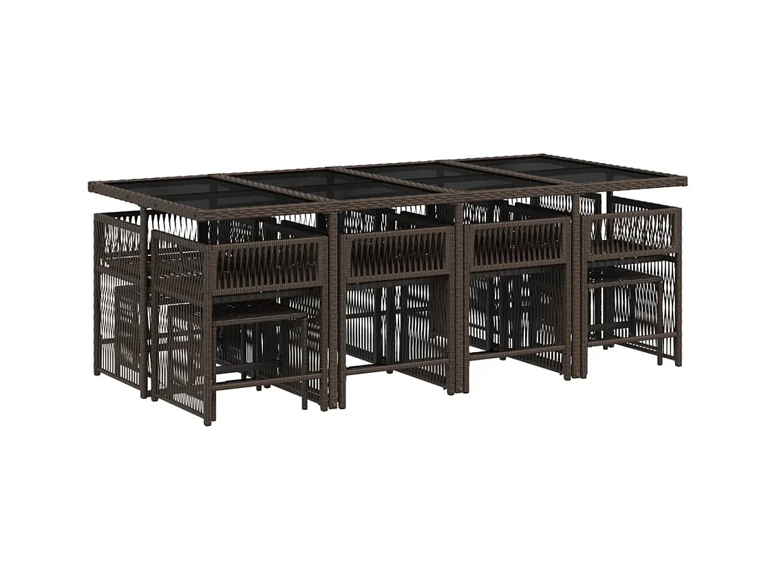 Laura Lucía  Ensemble à manger de jardin avec coussins 13 pcs marron rotin