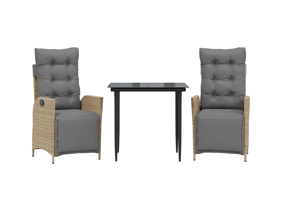 Warner Robins  Ensemble à manger de jardin et coussins 3 pcs mélange beige