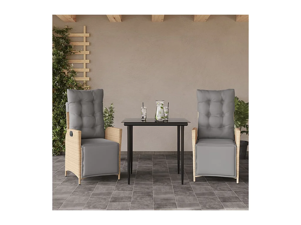 Warner Robins  Ensemble à manger de jardin et coussins 3 pcs mélange beige