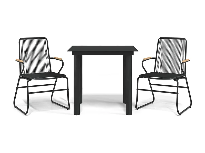 Frøya  Ensemble à manger de jardin 3 pcs noir rotin PVC