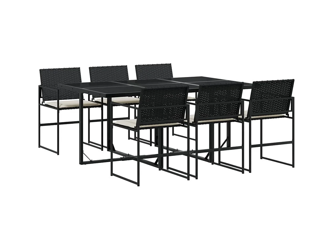 Antwerp  Set de comedor de jardín 7 pzas y cojines ratán sintético negro