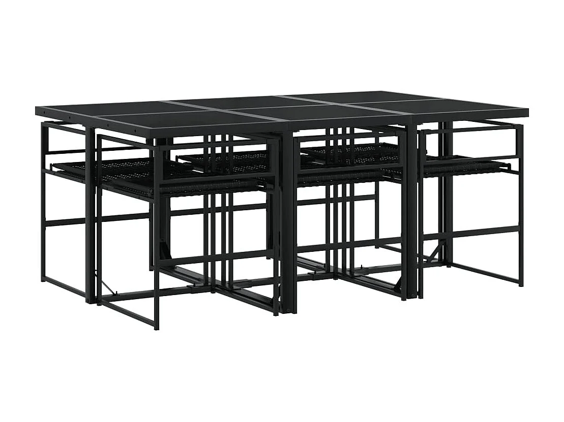 Antwerp  Set de comedor de jardín 7 pzas y cojines ratán sintético negro