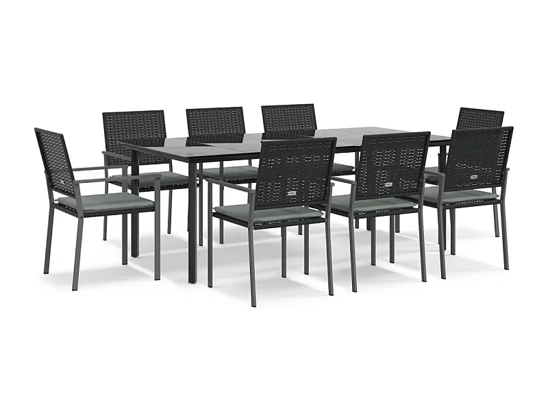 Timothy Scott  Ensemble à manger de jardin 9 pcs coussins résine tressée acier