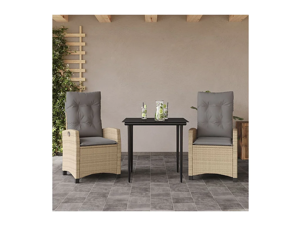 Rochester  Ensemble à manger de jardin et coussins 3 pcs mélange beige