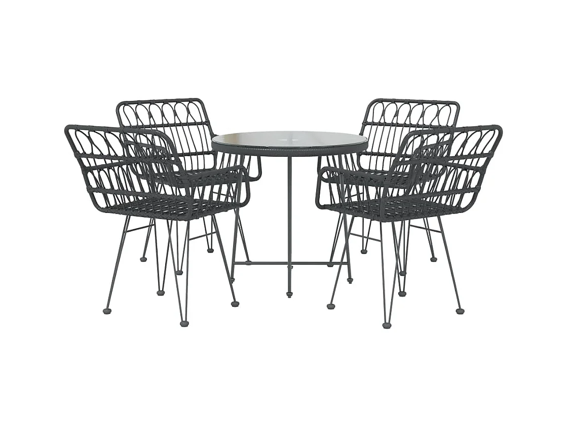 Lyrir  Ensemble à manger de jardin 5 pcs Noir Résine tressée